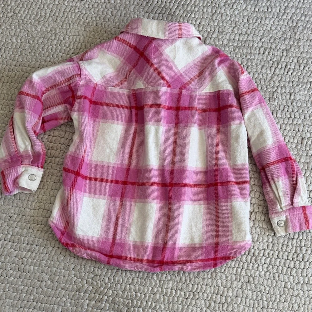 Zara Girls Kids Pink and White Checkered Button Down Shirt size 8